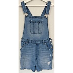 No Boundaries Shortalls XXL Denim Bib Overalls‎ Shorts Distressed Festival Boho
